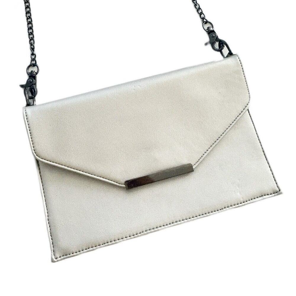 INC International Concepts Silver Metallic Flap Chain Crossbody Bag Silver Purse
